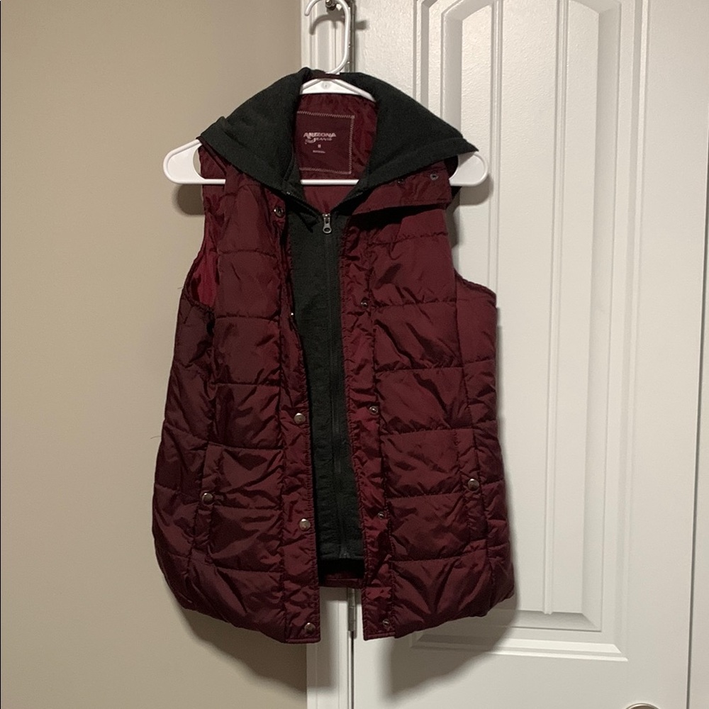 Burgundy Puffer Vest with Hood
